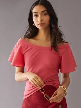 NWT Maeve Anthropologie Off Shoulder Flutter Blouse XXS
